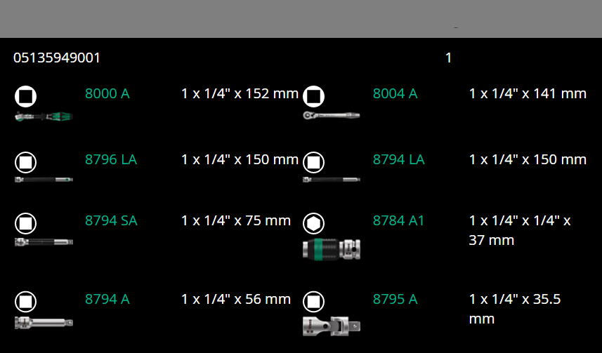 Wera Kraftform Kompakt Zyklop MS1 Metal Speed Socket Wrench Set 1/4" 05135949001