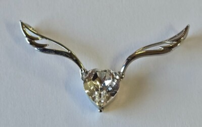 Estate Jewelry CZ Wing Heart .925 Sterling Silver Pendant 1 7/8"