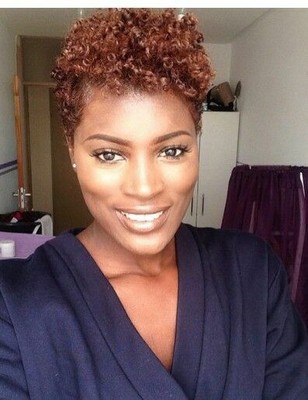 US STOCK Afro Kinkly Curly Brown Synthetic Wigs For Black Women Pixie Cut Wig