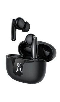 Wireless Bluetooth Earbuds, Dual Display Charging Case, IPX5 Waterproof, Black