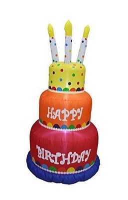 6 Foot Tall Happy Birthday Cake Inflatable with Candles Lighted Blowup Party 