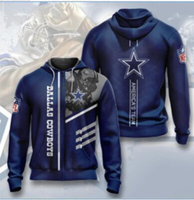 Dallas Cowboys Mens Football Hoodie Casual Full Zip Hooded Sweatshirts Jacket