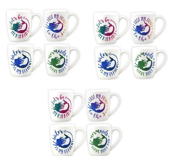 Set Servizio 12 Pezzi Tazze Mug Latte Cappuccino 330ml Ceramica Sirene Arcobalen