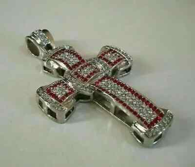 1.80Ct Round Cut Real Moissanite Cross Charm Men's Pendant 14K White Gold Plated
