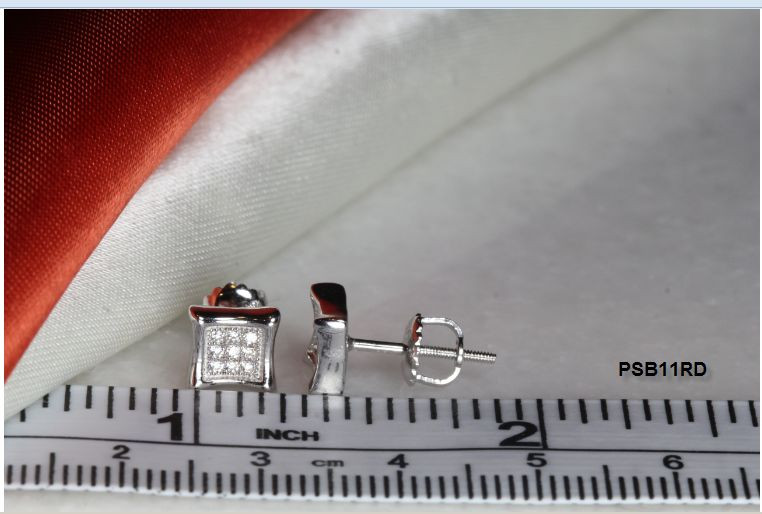 6MM KITE RHODIUM PLATED STERLING SILVER 925 9 CLEAR CZS ECH STUD PAVE EARRINGS