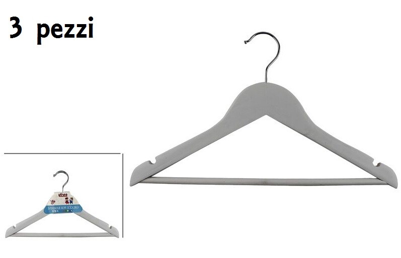 Set 3 Grucce Stampelle Appendiabito Legno Grigio Vestiti Pantaloni Giacche dfh