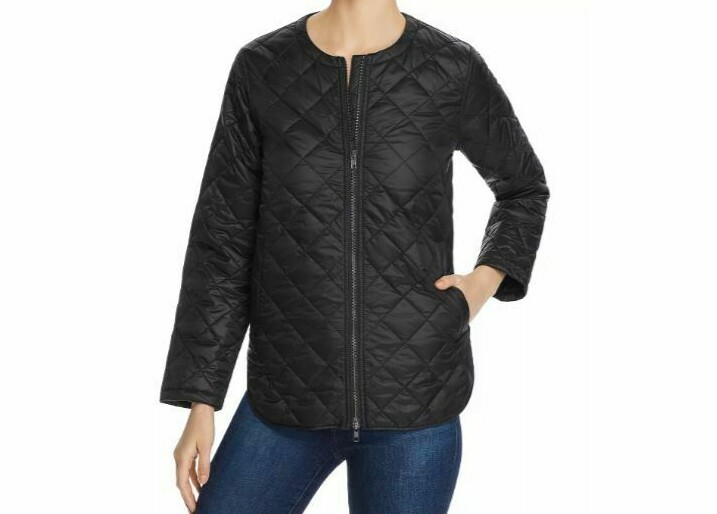 Pre-owned Eileen Fisher Lightweight Washable Diamond Quilted Puffer Jacket Black M