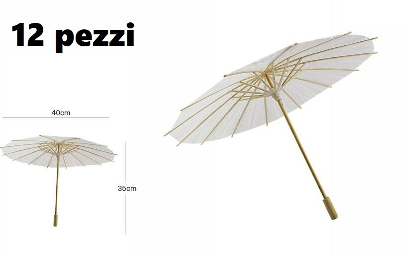 Set 12 Pezzi Ombrello Di Carta Legno Bianco Sposa Matrimonio Wedding 40cm dfh