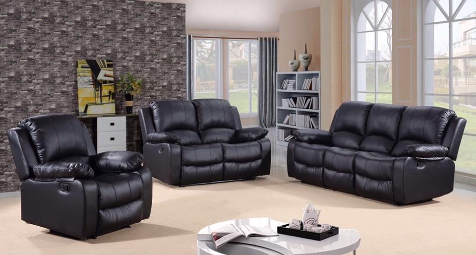 Black Leather 3 2 1 Reclining Sofas Couch Settee | in Lancaster