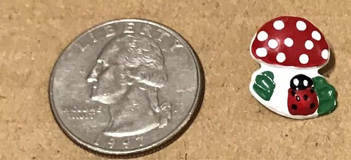 Fabulous JHB Handpainted MUSHROOM & LADYBUG Metal Realistic Button 5/8”