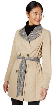 Sam Edelman Womens Beige Reversible Solid Plaid Trench Coat Size