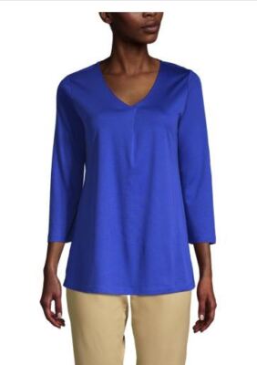 Lands End Women's Supima Micro Modal 3/4 Sleeve Notch Neck Tunic Cobalt Blue NWT