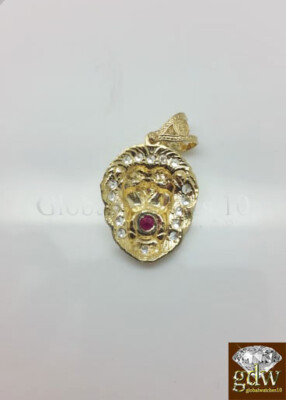 Pre-owned G&d Real Gold Pendant 10 K Yellow Gold Lion Head Men's Charm 1.5" For Men Women Ruby