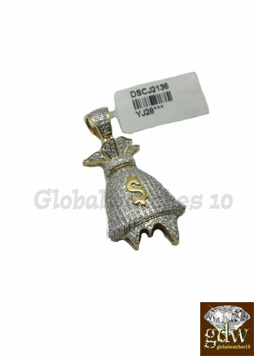 Pre-owned G&d 10k Gold Men's Pendant Money Bag Dollar Sign Charm/pendant With Real Diamonds, In White
