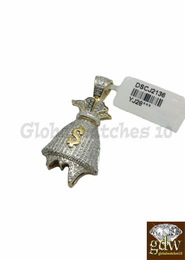 Pre-owned G&d 10k Gold Men's Pendant Money Bag Dollar Sign Charm/pendant With Real Diamonds, In White