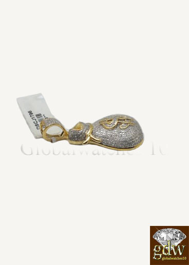 Pre-owned Globalwatches10 Real 10k Yellow Gold Money Bag Dollar Sign Charm/pendant With 0.70 Ct Diamonds. In White