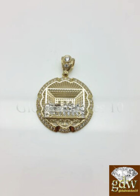 Pre-owned G&d Real 10k Gold Last Supper Charm Pendant Men Yellow Gold Cross Angel