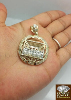 Pre-owned G&d Real 10k Gold Last Supper Charm Pendant Men Yellow Gold Cross Angel