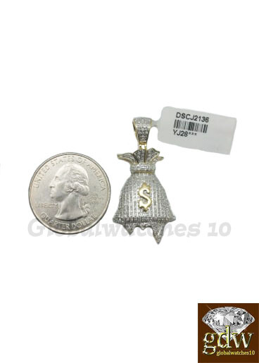 Pre-owned G&d 10k Gold Men's Pendant Money Bag Dollar Sign Charm/pendant With Real Diamonds, In White