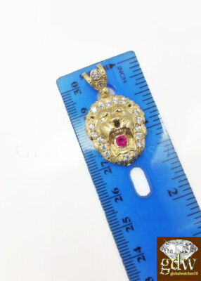 Pre-owned G&d Real Gold Pendant 10 K Yellow Gold Lion Head Men's Charm 1.5" For Men Women Ruby