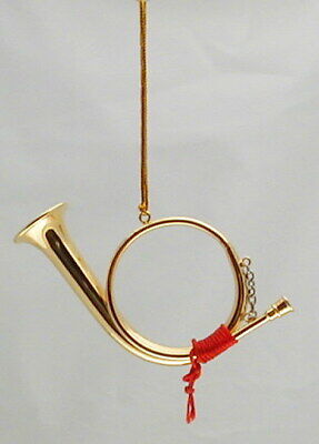 Post Horn brass gold plated handmade collectible miniature hanging ornament 3.5''