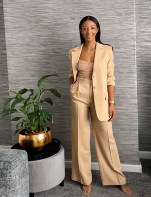Zara SS22 SUIT SET Straight Blazer AND Trousers XS S L Light Camel