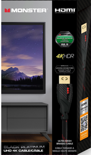 Monster Black Platinum UHD 4K HDMI Cable (12 Feet) MHV1-1007