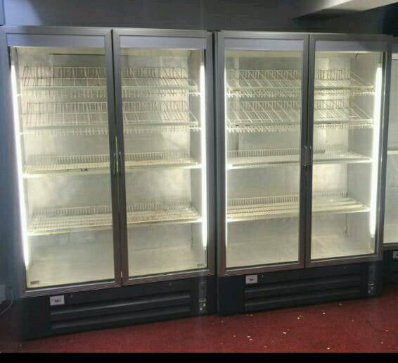 Commercial upright double door drink fridge, glass door fridge (used