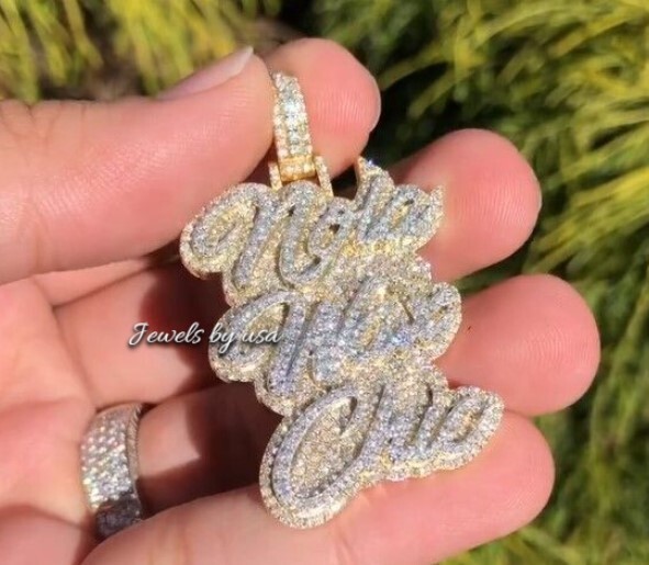 Pre-owned Nsg Customized D/vvs Moissanite Letter Rapper Pendant For Men's Free Gift 925 Silver In White