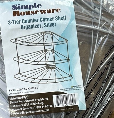 Shelf Organizer Simple Houseware 3-Tier Counter Corner, Silver Brand New Sealed