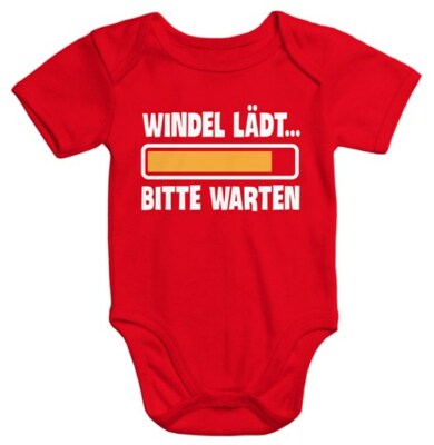 Kurzarm Baby-Body mit Aufdruck Windel lädt bitte warten Spruch lustig
