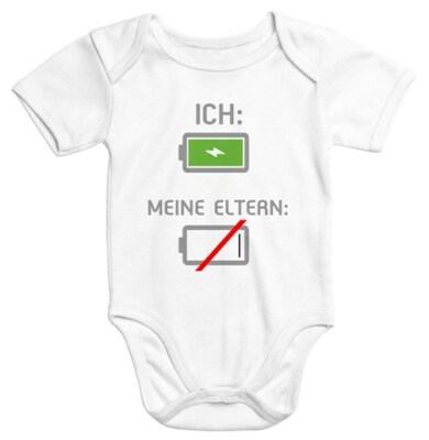kurzarm Baby-Body mit Aufdruck Batterie Akku Ich meine Eltern Bio-Baumwolle