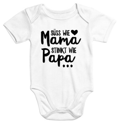 Kurzarm Baby-Body mit Aufdruck Süß wie Mama Stinkt wie Papa Spruch lustig