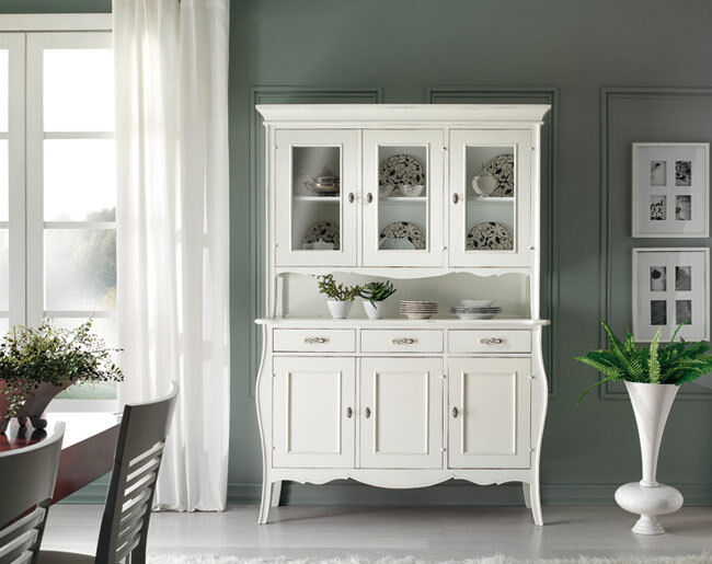 VETRINA CRISTALLIERA CREDENZA LACCATO BIANCO CLASSICA SOGGIORNO VARI COLORI