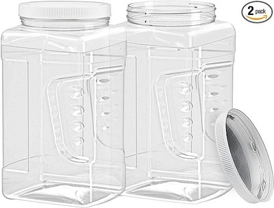 ljdeals 1 Gallon Clear Plastic Storage Containers Grip Jars, Wide Mouth Square C