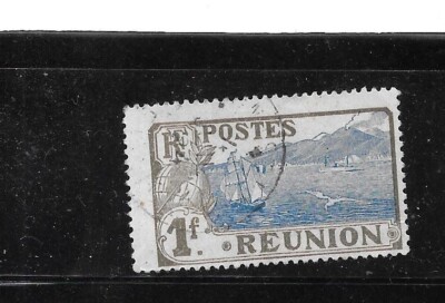 REUNION FRENCH SC#91 1907 1FRANC HARBOR DEFINITIVE VF USED OLD VINTAGE STAMP