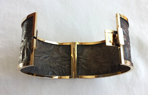 Hand Made Man Cuff Bracelet, 18 K Gold and  Reticulated Silver