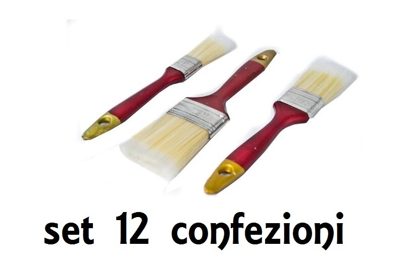 Set 12 Confezioni da 3 Pennelli Pittura Setola Sintetica Misure 1" 1-1/2" 2" moc