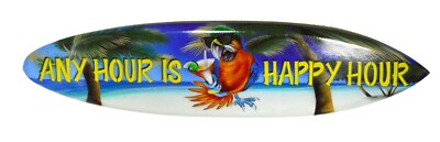 39'' HAND CARVED WOOD AIRBRUSHED ART ANY HOUR HAPPY HOUR SURFBOARD SIGN TIKI BAR 