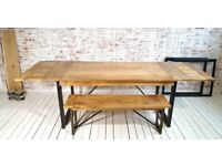 Extendable Rustic Hardwood Industrial Dining Table - Seats up to Twelve People