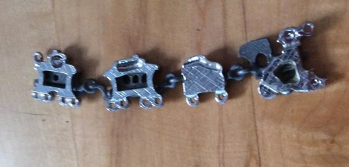 miniature train 4 connected cars metal vintage