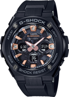 Pre-owned G-shock Casio  G-steel Diamond Index W/time Blk/rose Gold Watch Gsts310bdd-1a