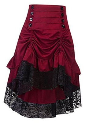  Womens Gothic Steampunk Skirt Asymmetrical High Low Dress XX-Large Red