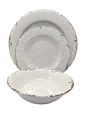  12 Piece Rustic Farmhouse Melamine 12 Piece Dinnerware Set New Ivory