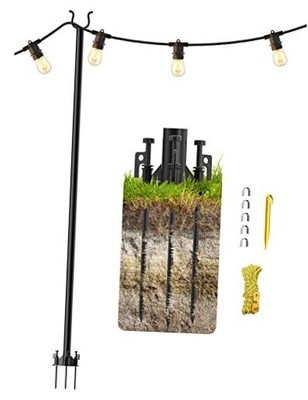  String Light Poles Pro 1PC (1X10ft), Harder Outdoor Poles with Hooks for 