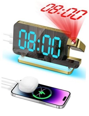 【en】Projection Alarm Clock, 6.5'' Digital Mirror Projection Alarm Clock, Gold