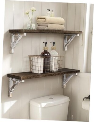  Bathroom Floating Shelves Set of 2, 24 Inches Long Wall Shelf Over The Toilet 