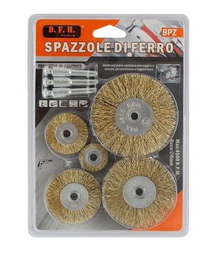 Kit 8 Pezzi Spazzola Ferro Metallica Metallo Per Ferro A Disco Varie Misure dfh