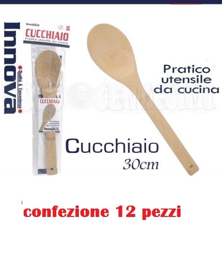 Set 12 Pezzi Cucchiaio Legno Cucina Cucinare Sano 30cm moc