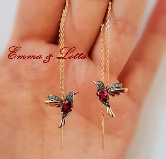 Ohrringe Vögelchen Kolibri Ohrhänger mit Kette Fb. gold Vogel-Ohrring Geschenk 
